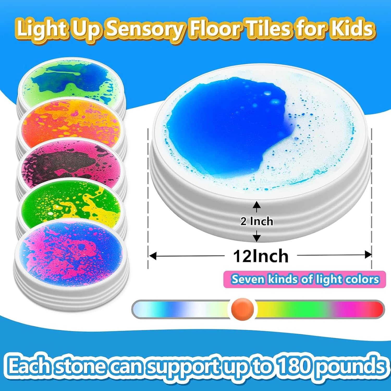 Stepping Stones for Kids - 6pcs Light Up Liquid Stepping Stones with 7 Color LED, Non-Slip Sensory Balance Toys for Toddlers Ages 3-5, Indoor Outdoor Fitness Toys for Birthday