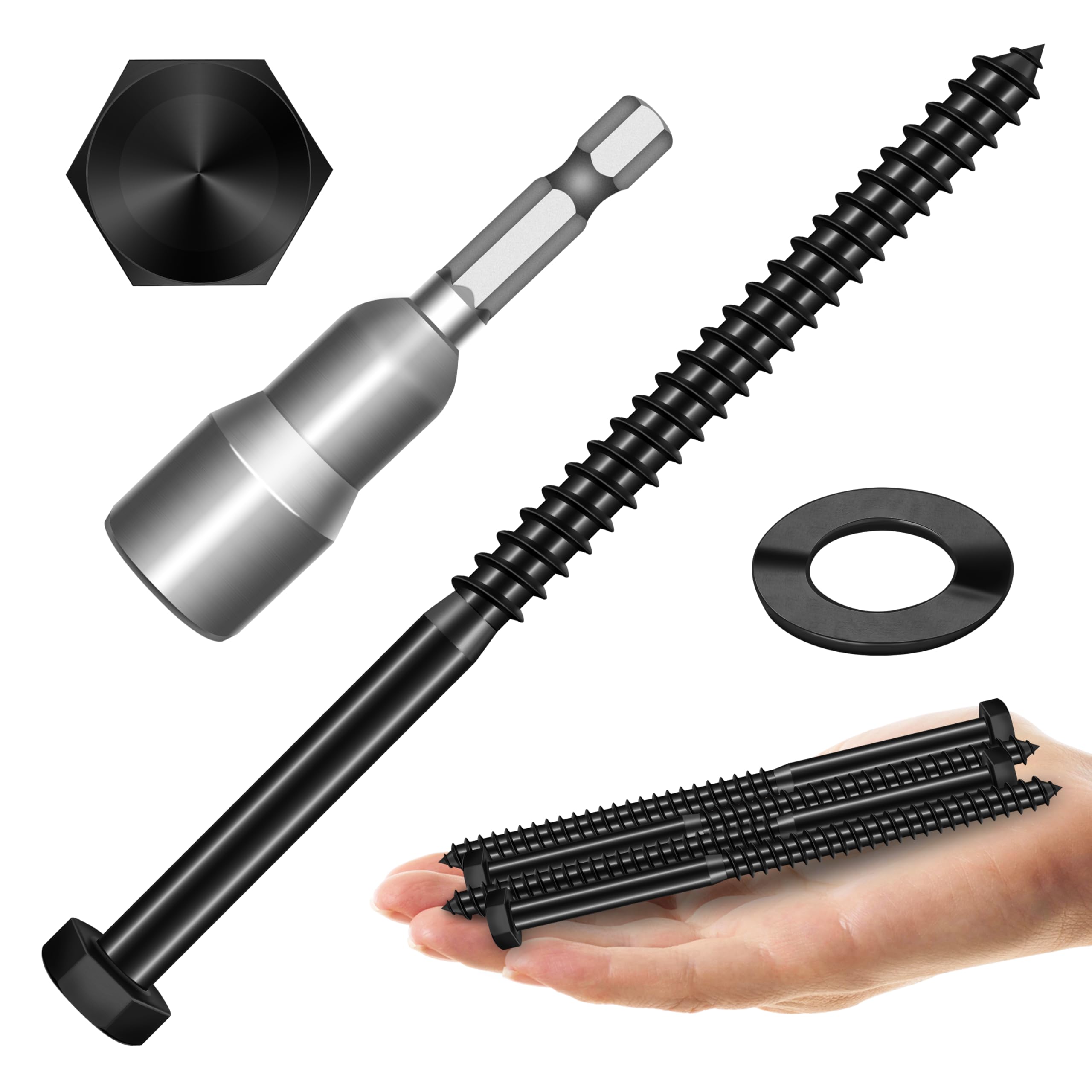 MYWISH (8Sets) 3/8" x 6" Hex Head Lag Bolts, Heavy Duty Lag Screws with Washers, 304 Stainless Steel Bolts 18-8, Lag Screws Wood Screws, Partial