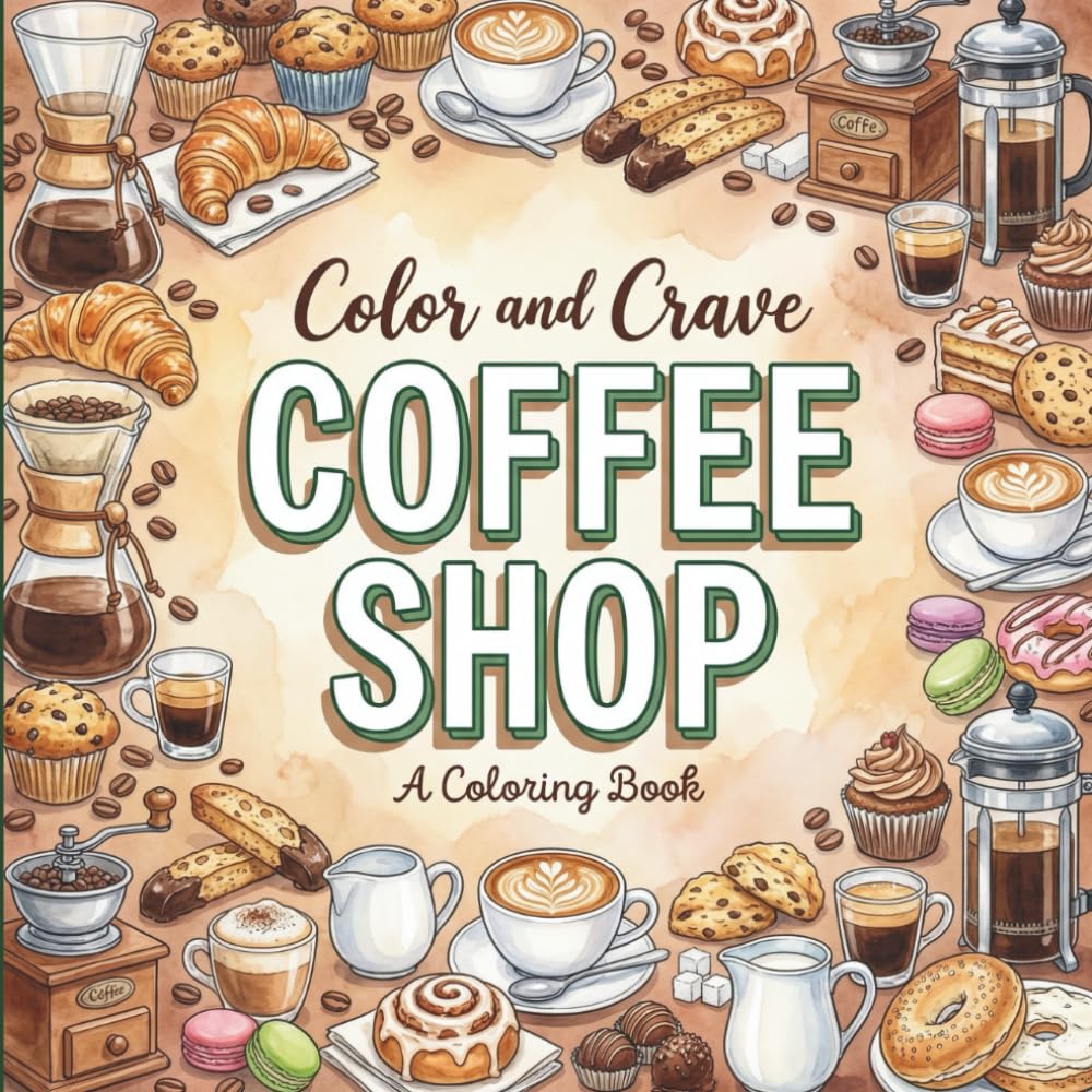 Coffee Shop: Coloring Book for Coffee Lovers, Adults and Kids, Rich and Detailed for Foodies and Relaxation Featuring a Variety of Foods, Drinks and Snacks