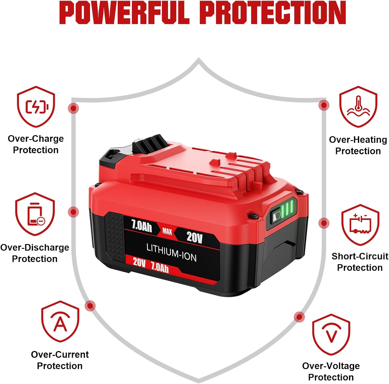2Pack 7.0Ah Replacement Craftsman 20V Battery and Charger Set for V20 Series CMCB202 CMCB204 CMCB205 CMCB206 CMCB201 CMCB100 CMCB124 Cordless Tools with CMCB104 Craftsman 20V Battery Charger - Image 6