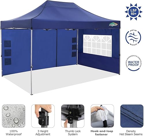 Miniatura 376 de COBIZI - Toldo desplegable de 10 x 10 pies, 4 paredes laterales, FPU 50+ para todo el año, resistente al viento, impermeable, uso comercial, Gris