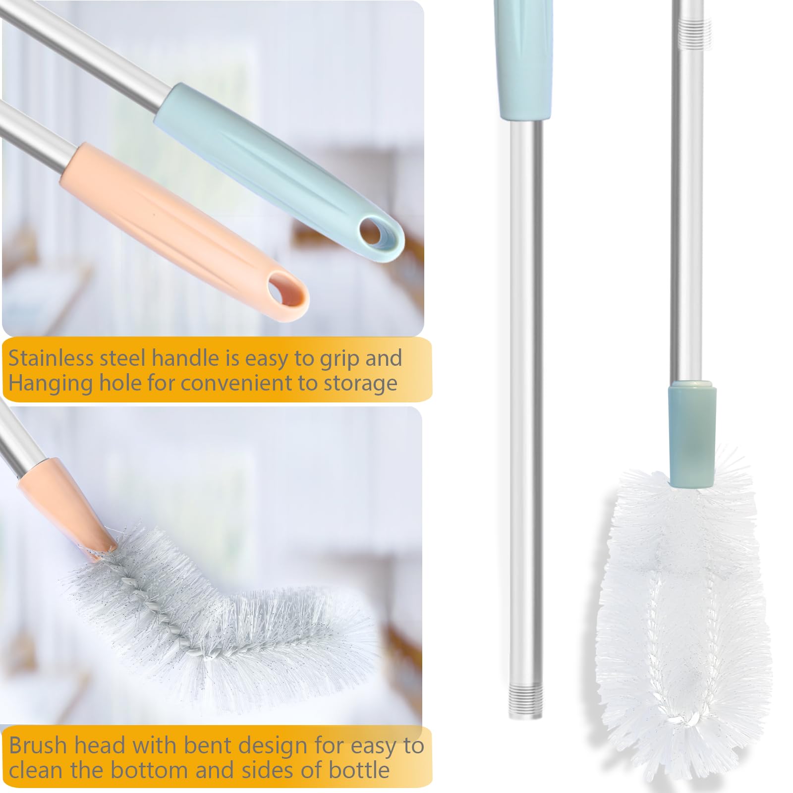 Reinigungsbürste für Wasserflaschen, 2 Stück, 71,1 cm, biegbare Wasserflaschenbürste, lange Nylonborsten mit Edelstahlgriff für 1,9 l und 1,8 l Wassereimer