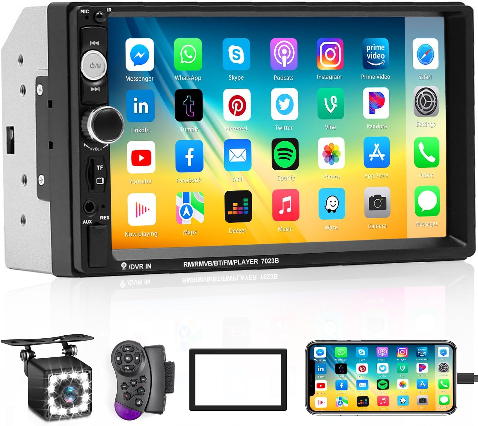 Hikity Double Din Car Stereo Radio Bluetooth Hands Free 7 Inch Touch Screen 2 Din Car Radio Support Mirror Link for Android/iOS USB TF FM Steering Wheel Control AUX Reverse Camera Frame