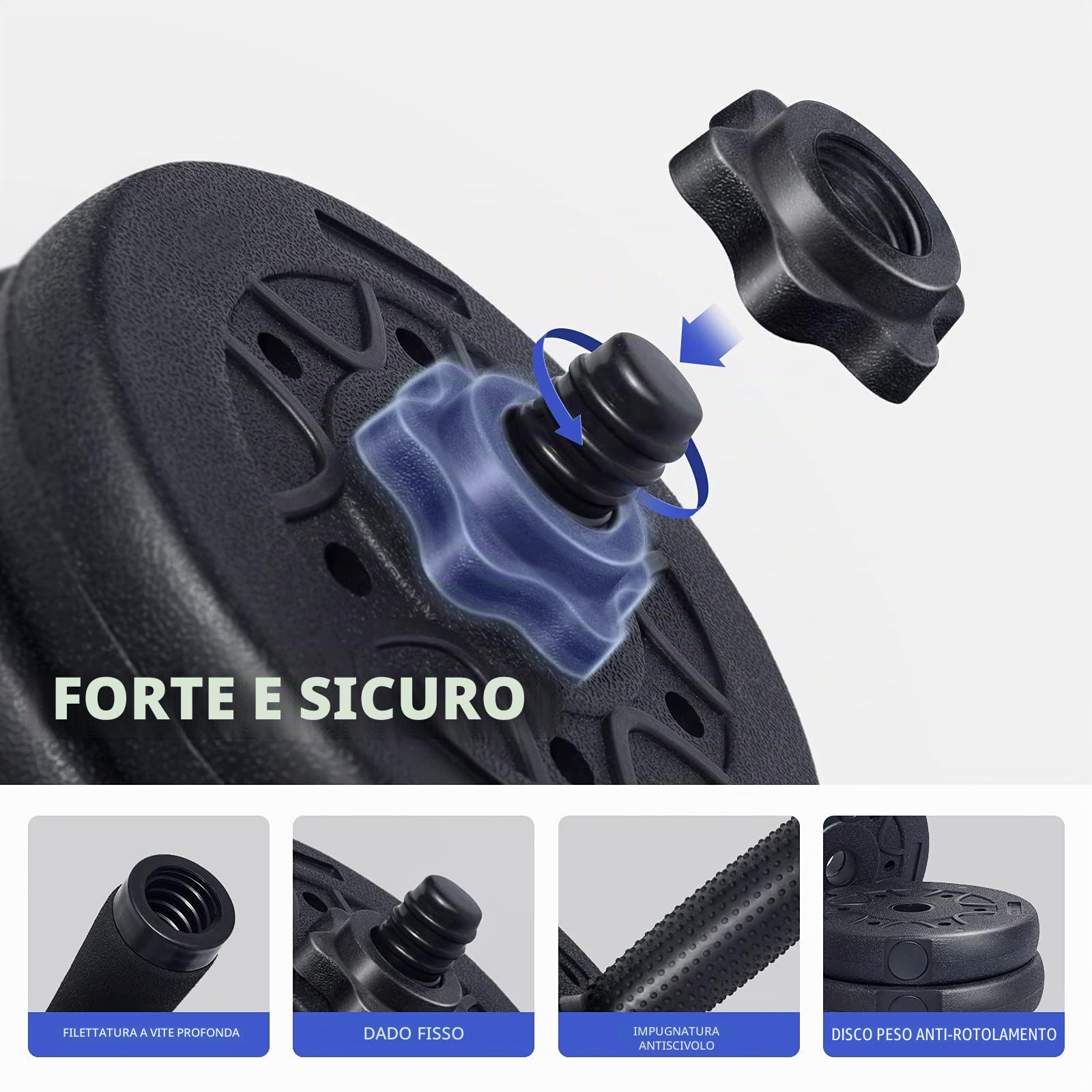 Set di Manubri Corti 2 in 1, Manubri Palestra Regolabili 20KG, Set di Pesi Professionale con Barra Bilanciere Extra