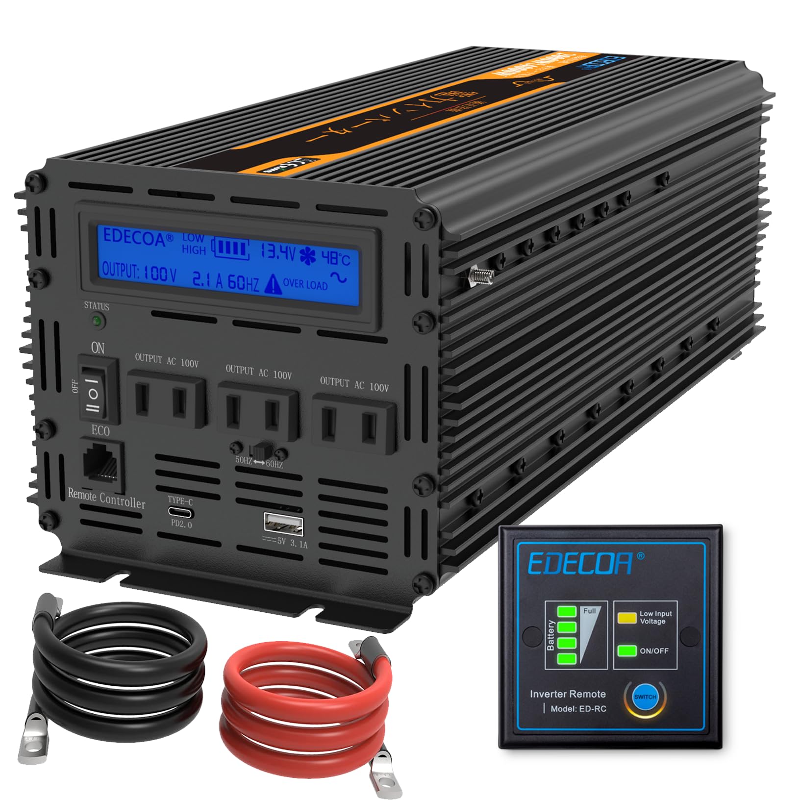 Amazon.co.jp: EDECOA インバーター 正弦波 2000W 12V DC を 100V ACに 
