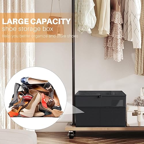 Miniatura 4 de MIFXIN Organizador de zapatos para armario, 16 pares de cajas grandes para zapatos, contenedor de almacenamiento de zapatos con cubierta