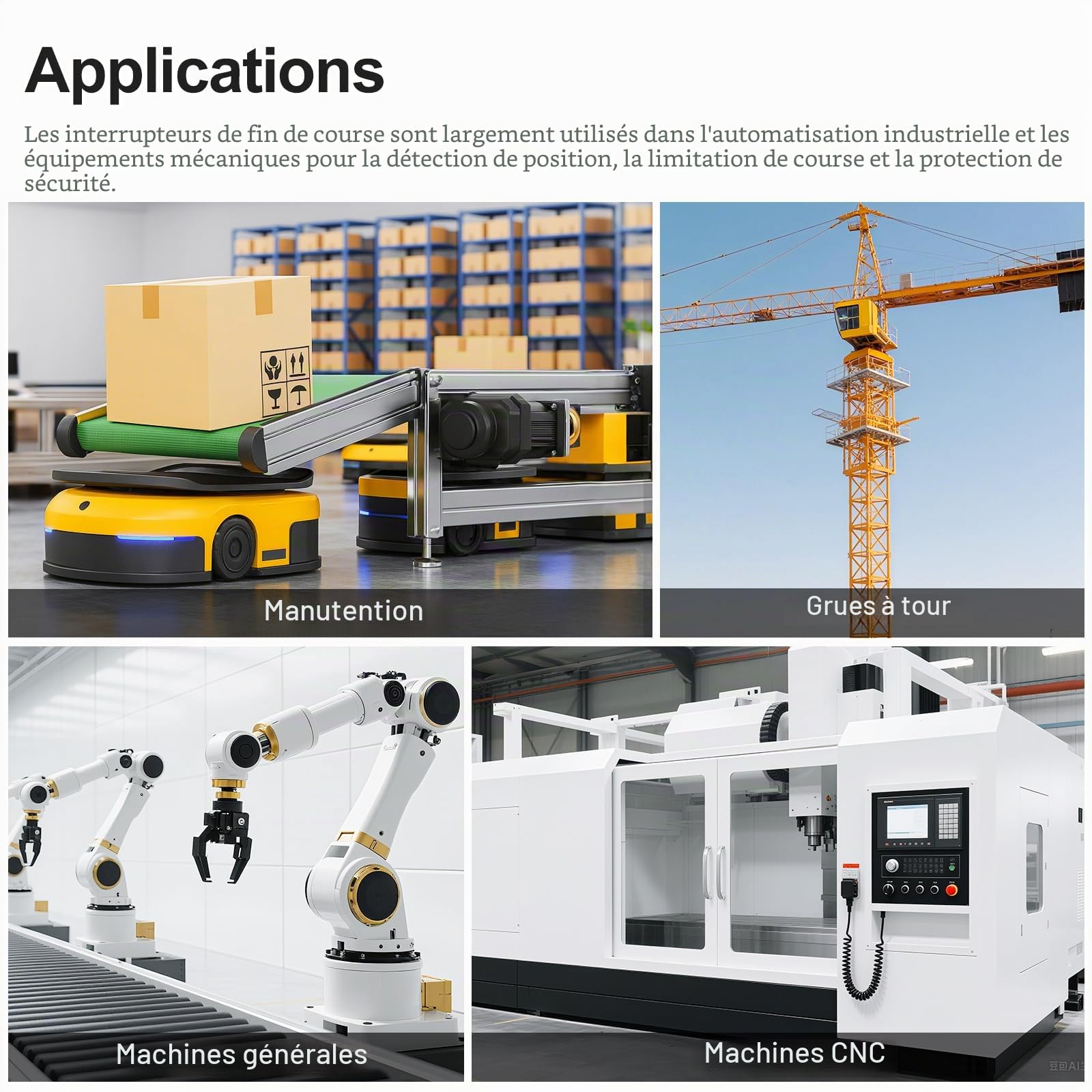BAOMAIN WLCA12-2-Q Interrupteur de Fin de Course à Levier Rotatif Réglable, 380V 10A, Étanche IP66, Fin de Course à Galet pour Commande Industrielle & CNC, Certifié CE