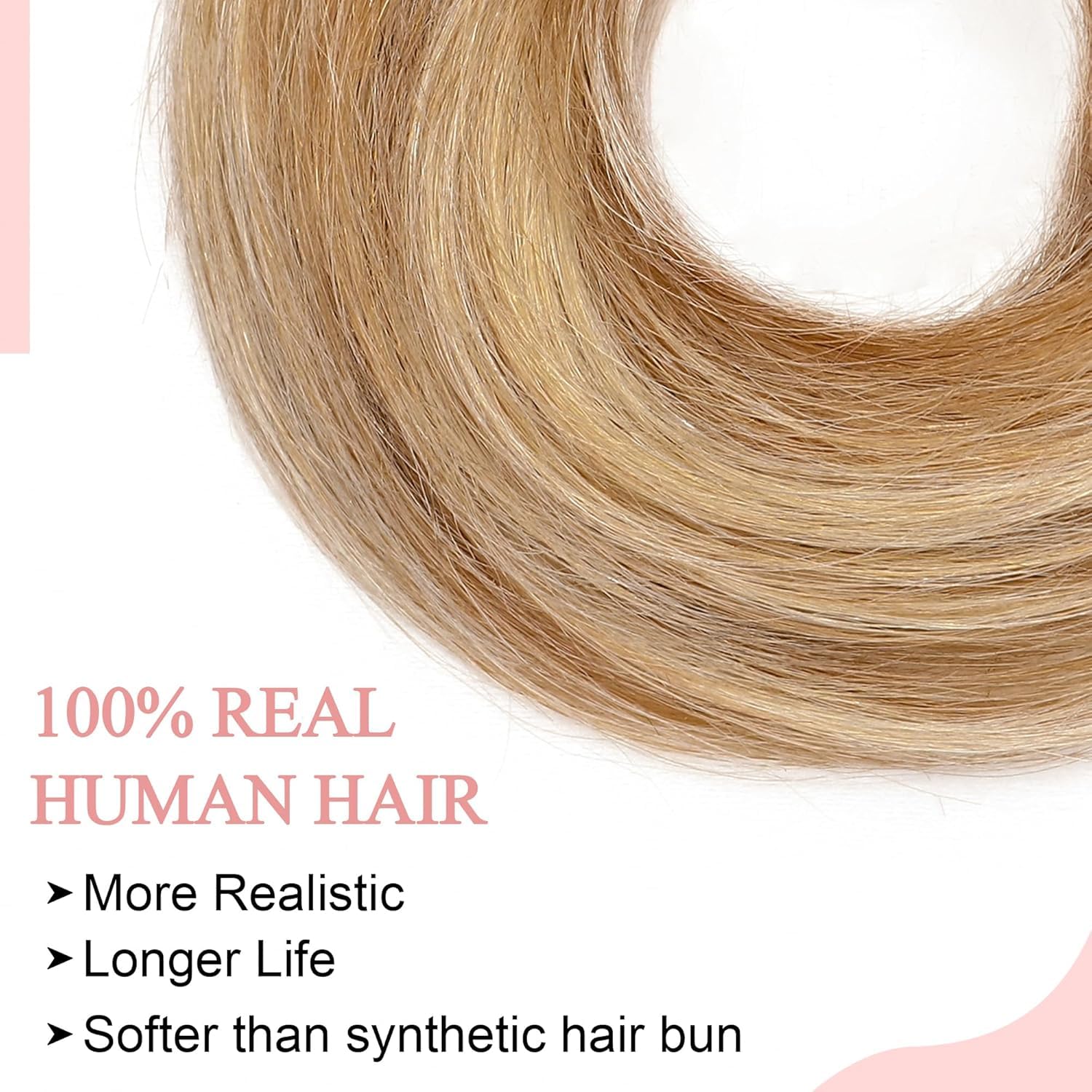 SEGO Human Hair Messy Bun Hairpieces Real Scrunchies Smoothed Updo Donut Chignon Wavy Ponytail Extensions for Women Girls,#12P613 Golden Brown&Bleach Blonde - Image 2