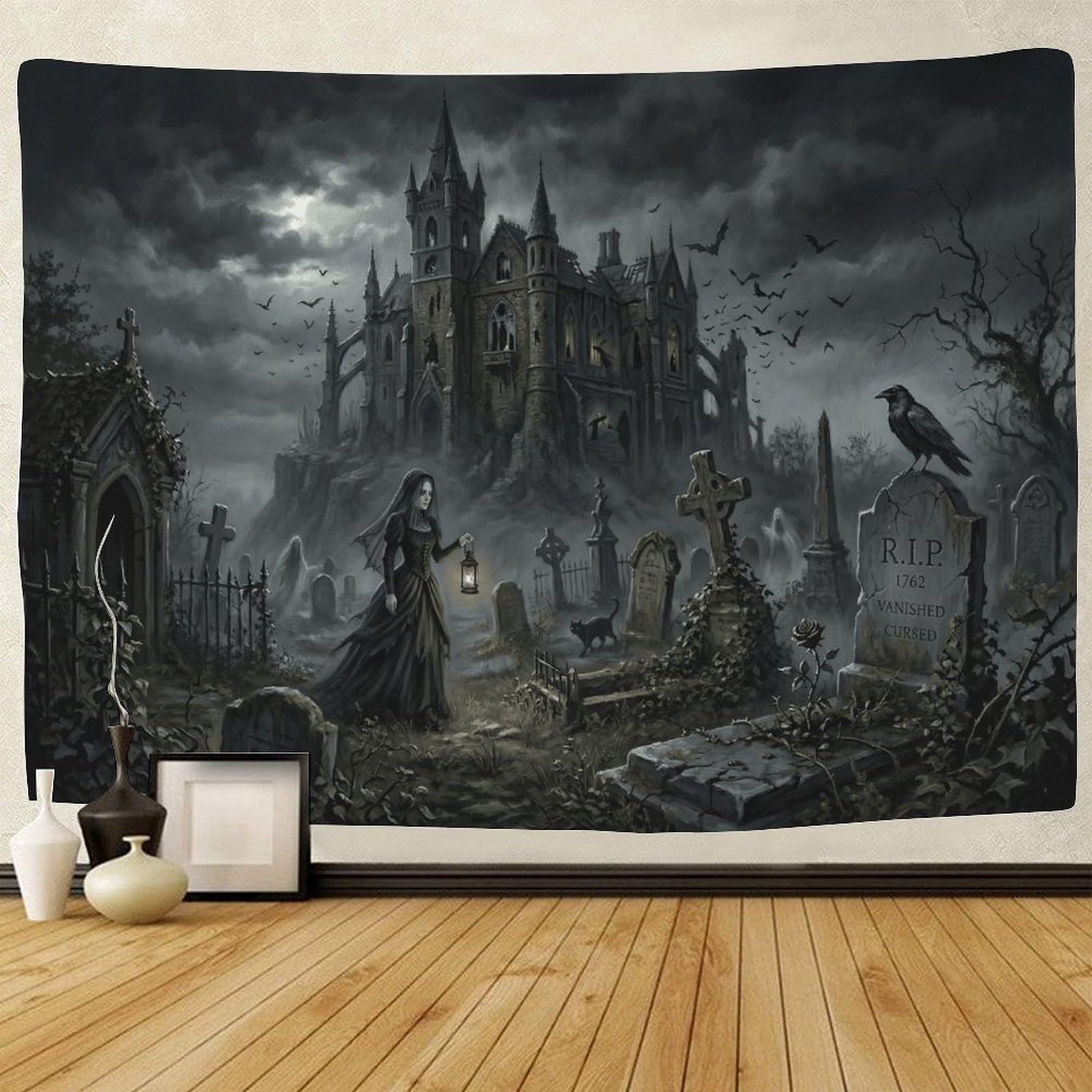 ASDFGHJKLZA Gothic Horror Castle 3D Print Wall Tapestry Wall Art Decor Tapestries Poster Curtain Living Room College Dorm 180cmx230cm