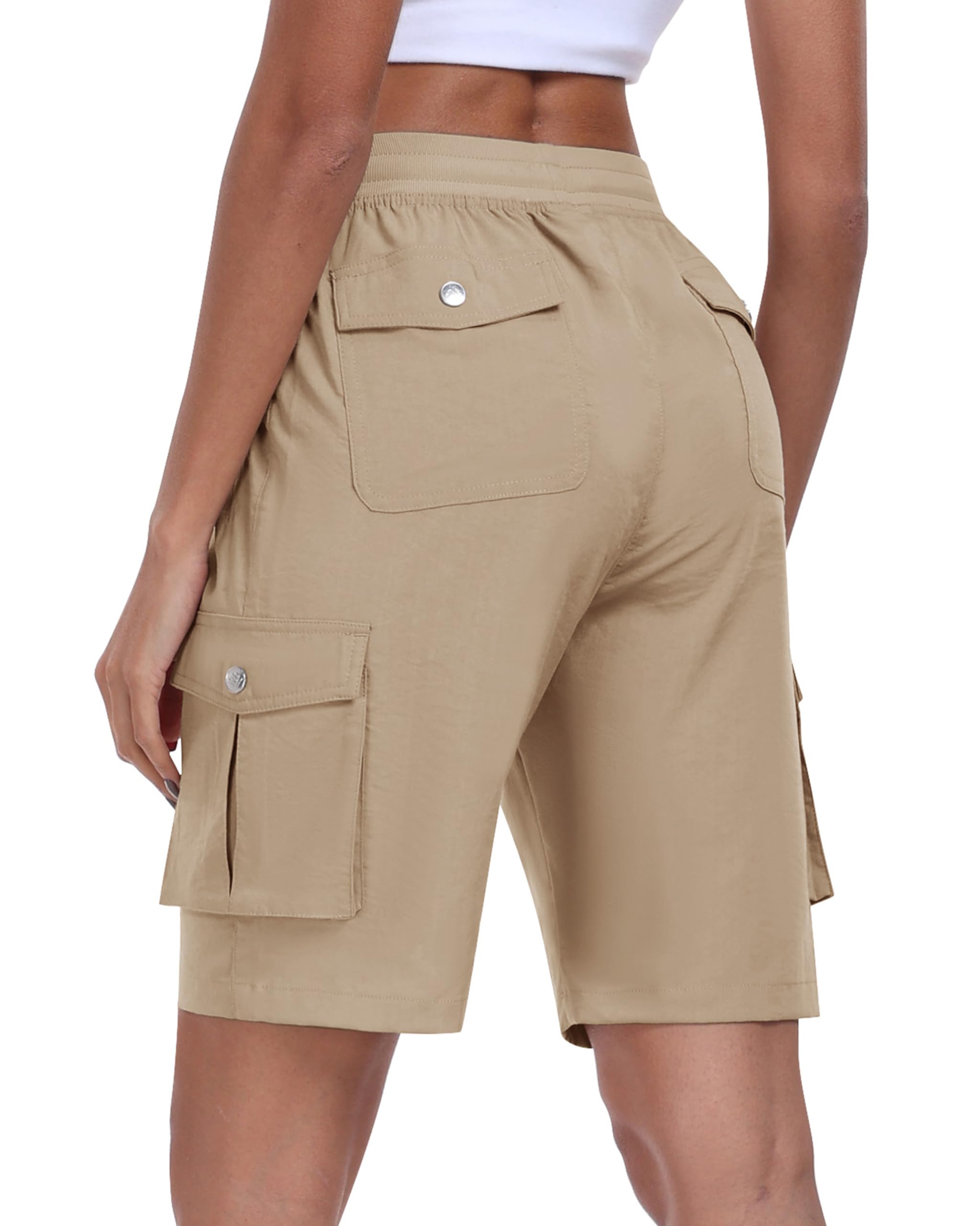 MoFiz Pantalones Cortos Cargo Mujer Bermudas Shorts Cintura Elástica Ligero Secado Rápido Pantalón Cortos de Trekking Senderismo Ocio Trabajo Jogger