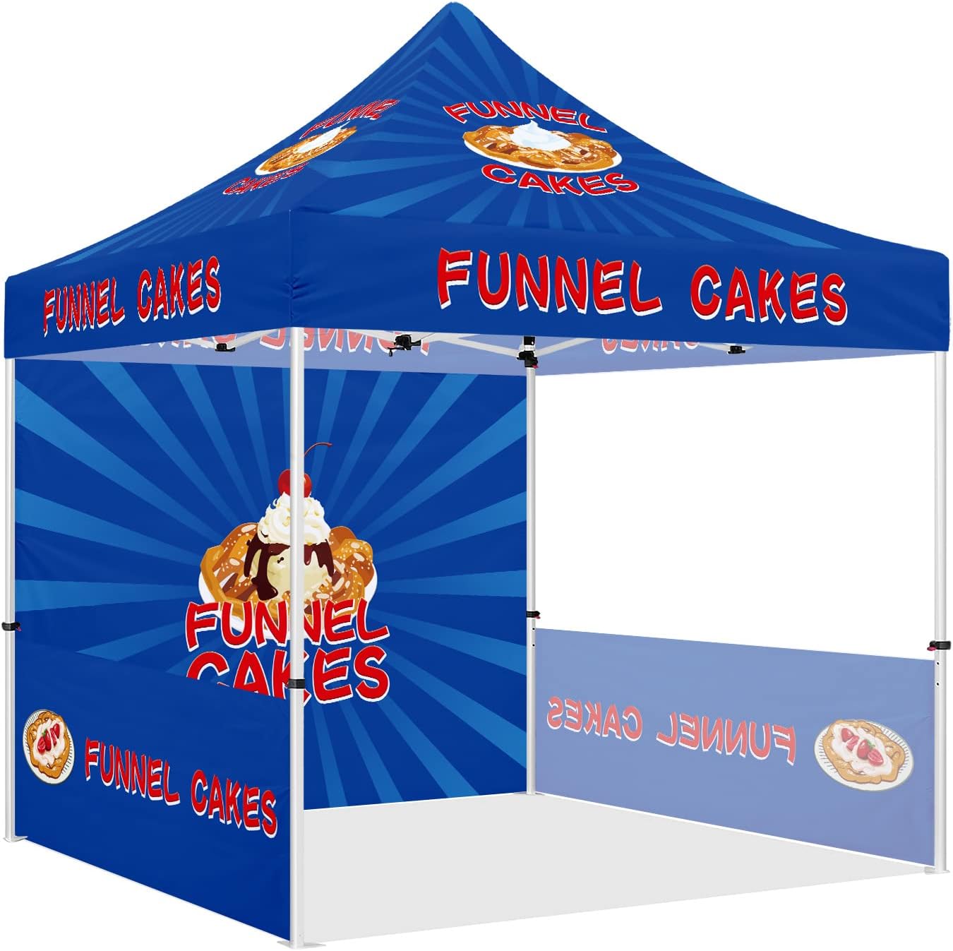 Custom Canopy Tent 10x10 with Logo, Personalized Pop Up Canopy Tent with Optional Walls for Business Events, Trade Shows, Farmers Market, Roller Bag Included(Demo Funnel Cakes)