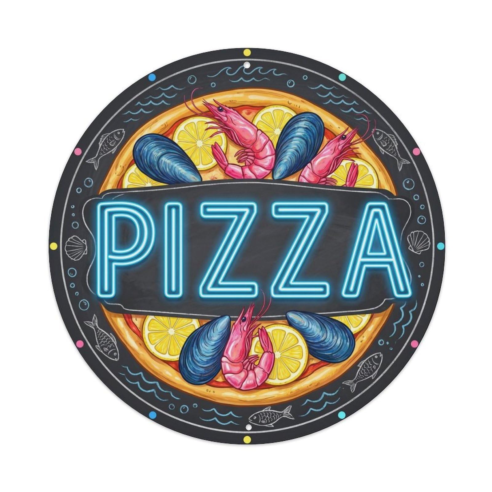 Shrimp Mussel Seafood Pizza Kitchen Artwork Metal Tin Sign