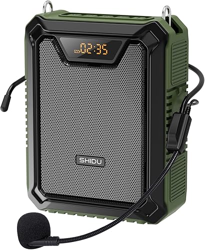 SHIDU Amplificador de voz, altavoz de 18 W con micrófono, IPX5, impermeable, portátil, megáfono, sistemas PA, batería recargable de 2500 mAh para