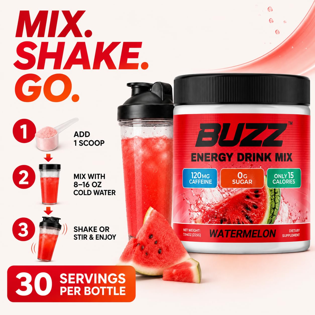 Sugar Free Energy Drink Powder - 18 Vitamins & Minerals - Watermelon Flavor — Amazon image 4