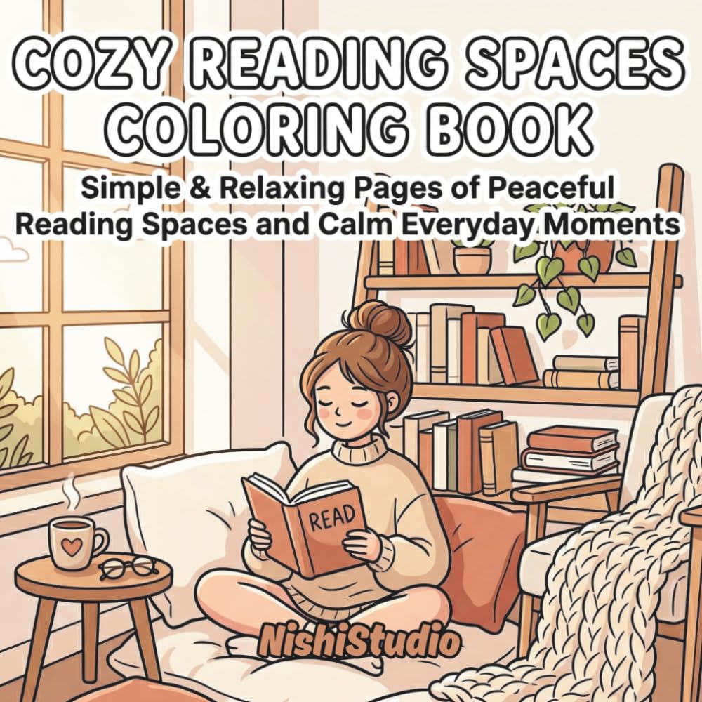 Cozy Reading Spaces Coloring Book: Simple & Relaxing Pages of Peaceful Reading Spaces, Cute Girls & Calm Everyday Moments