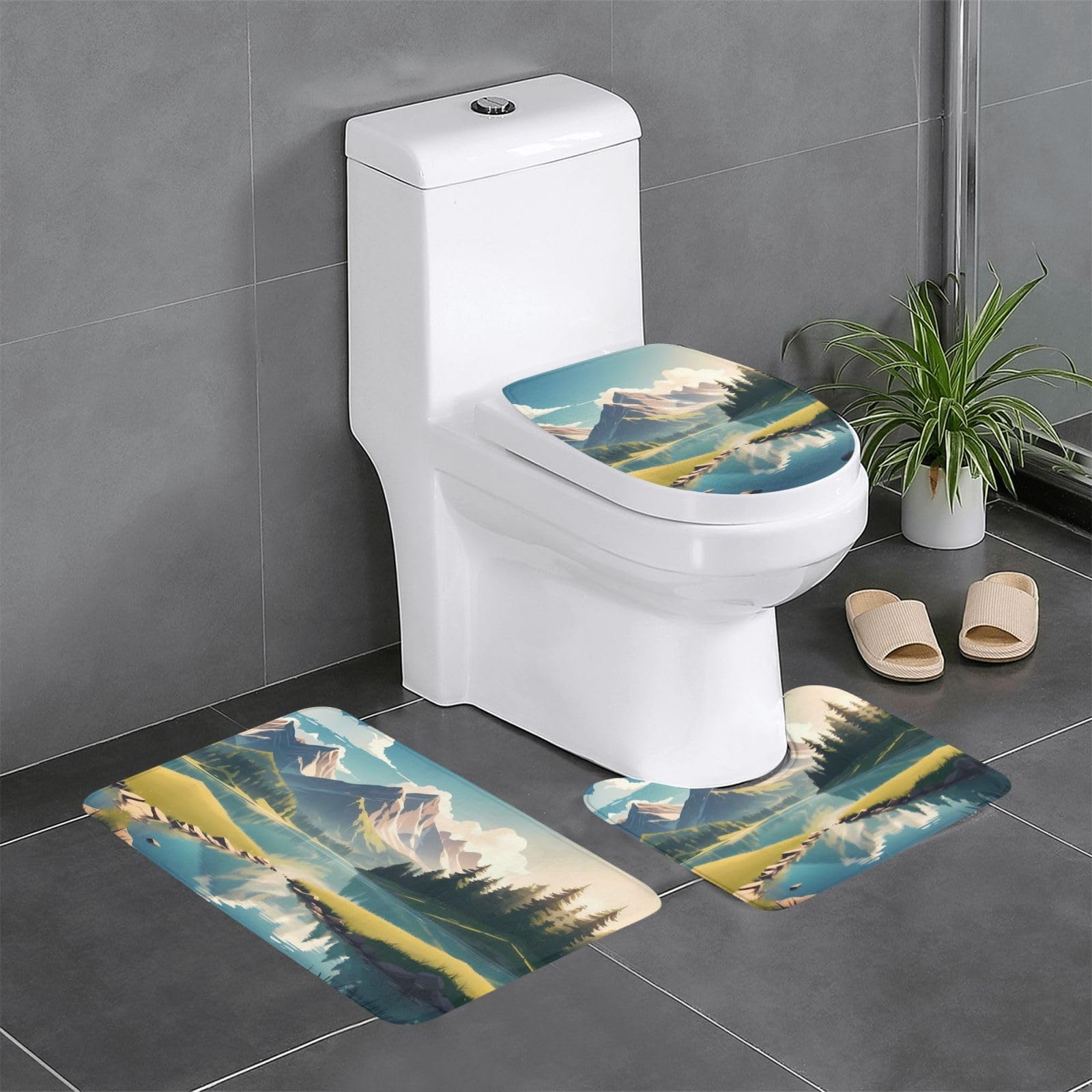 Tapis de salle de bain antidérapant Sunny Mountain facile à nettoyer