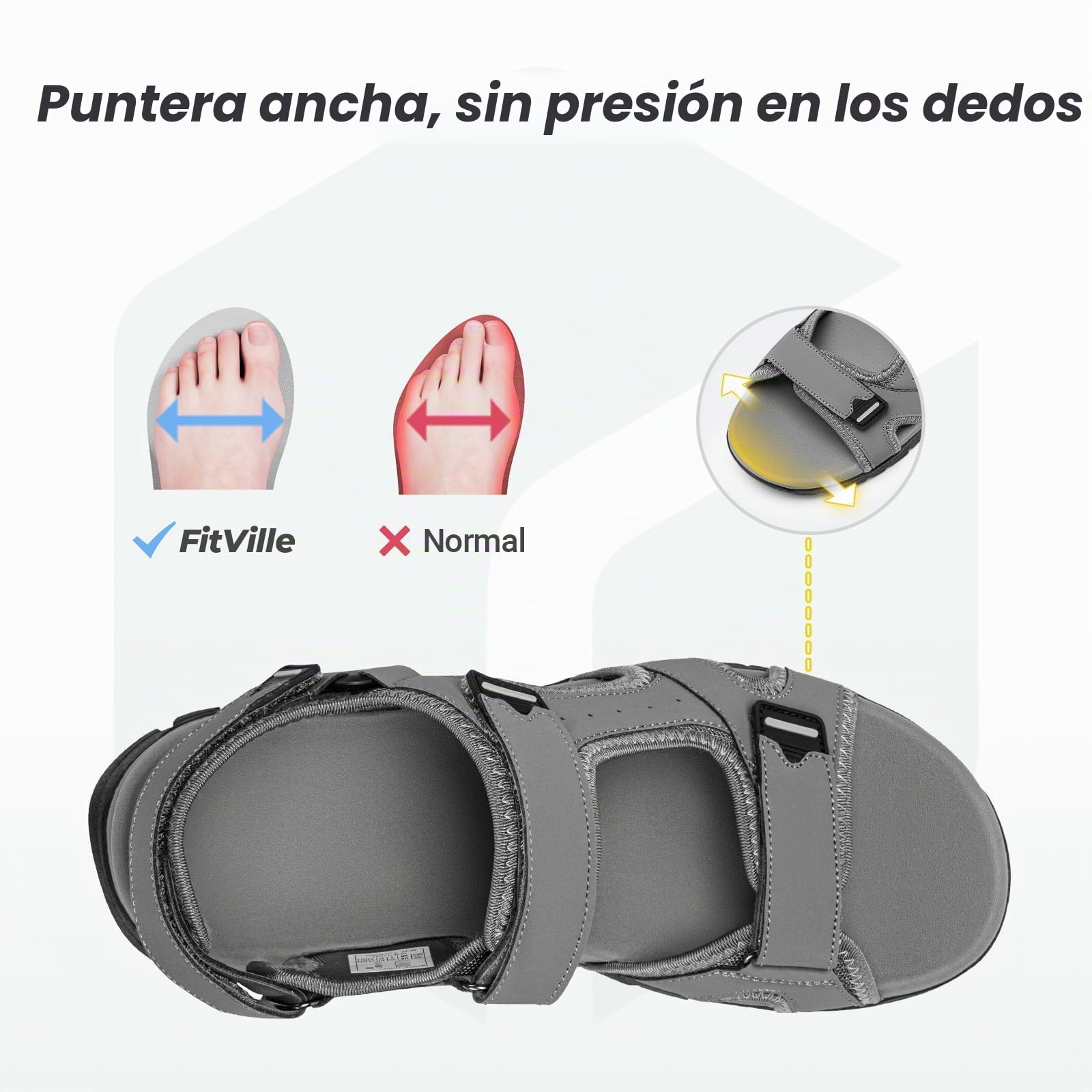 FitVille Sandalias Deportivas Hombre Anchas - Sandalias de Exterior con Cierre de Contacto Antideslizantes Ligeras Zapatos de Trekking Transpirables para Verano