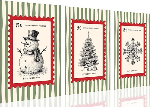Juego de 3 sellos de moda de Navidad, arte de pared, estético, retro, para vacaciones, póster caprichoso y acogedor de invierno, imágenes de