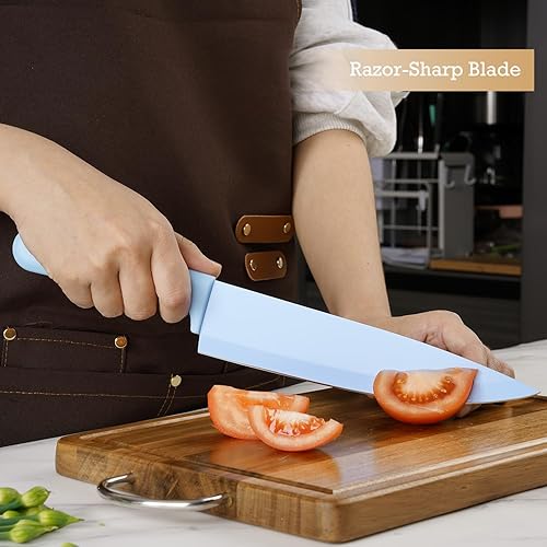 Miniatura 8 de Juego de bloques de cuchillos de cocina de 8 piezas con afilador, apto para lavavajillas, juego de bloques de cuchillos de acero inoxidable alemán B