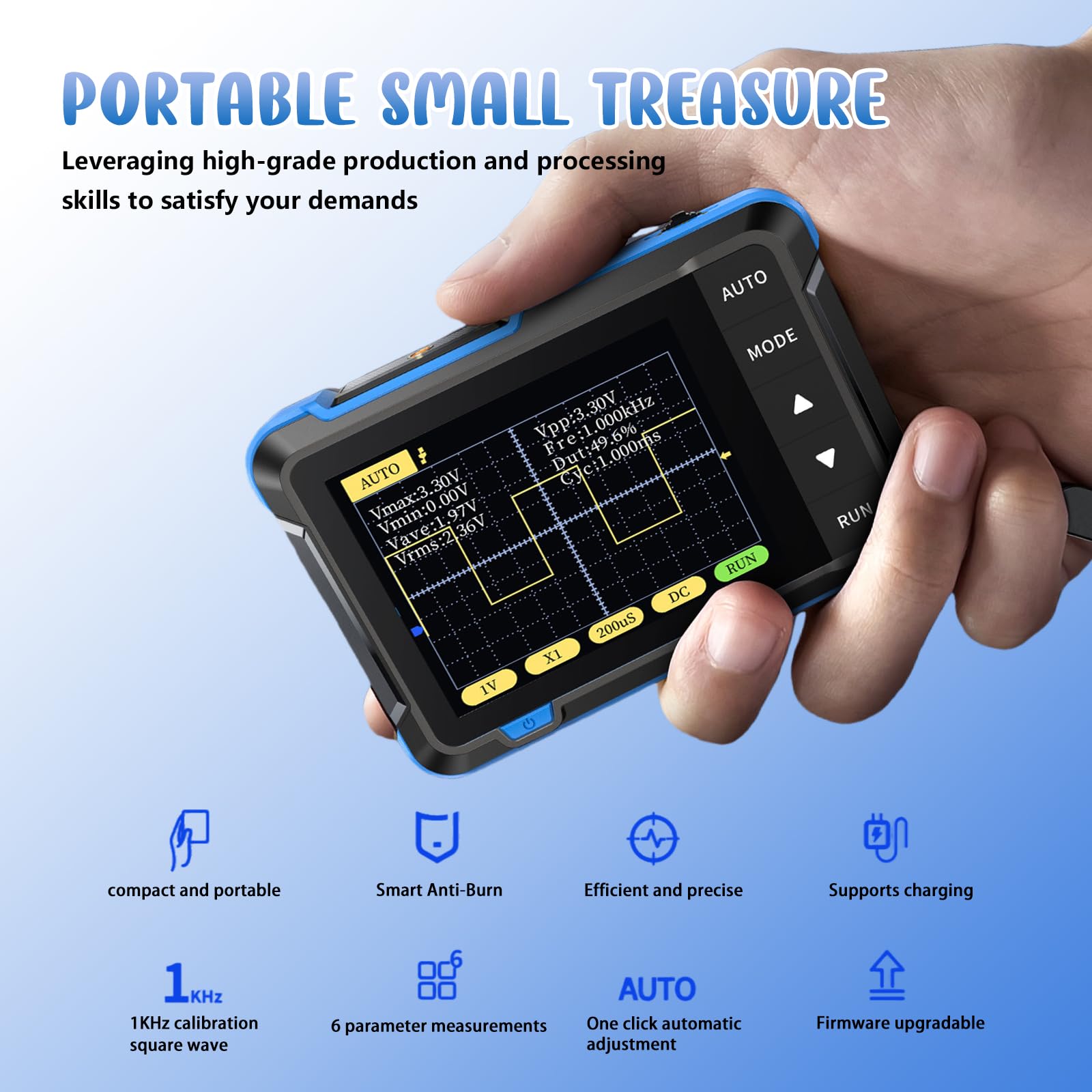 DSO152 Osciloscopio Mini Digital, Osciloscopio Digital 200KHz con tasa de muestreo 2.5MS/s, TFT de 2.8", Modo de disparo Auto/Normal/Individual para principiantes, DIY, uso doméstico