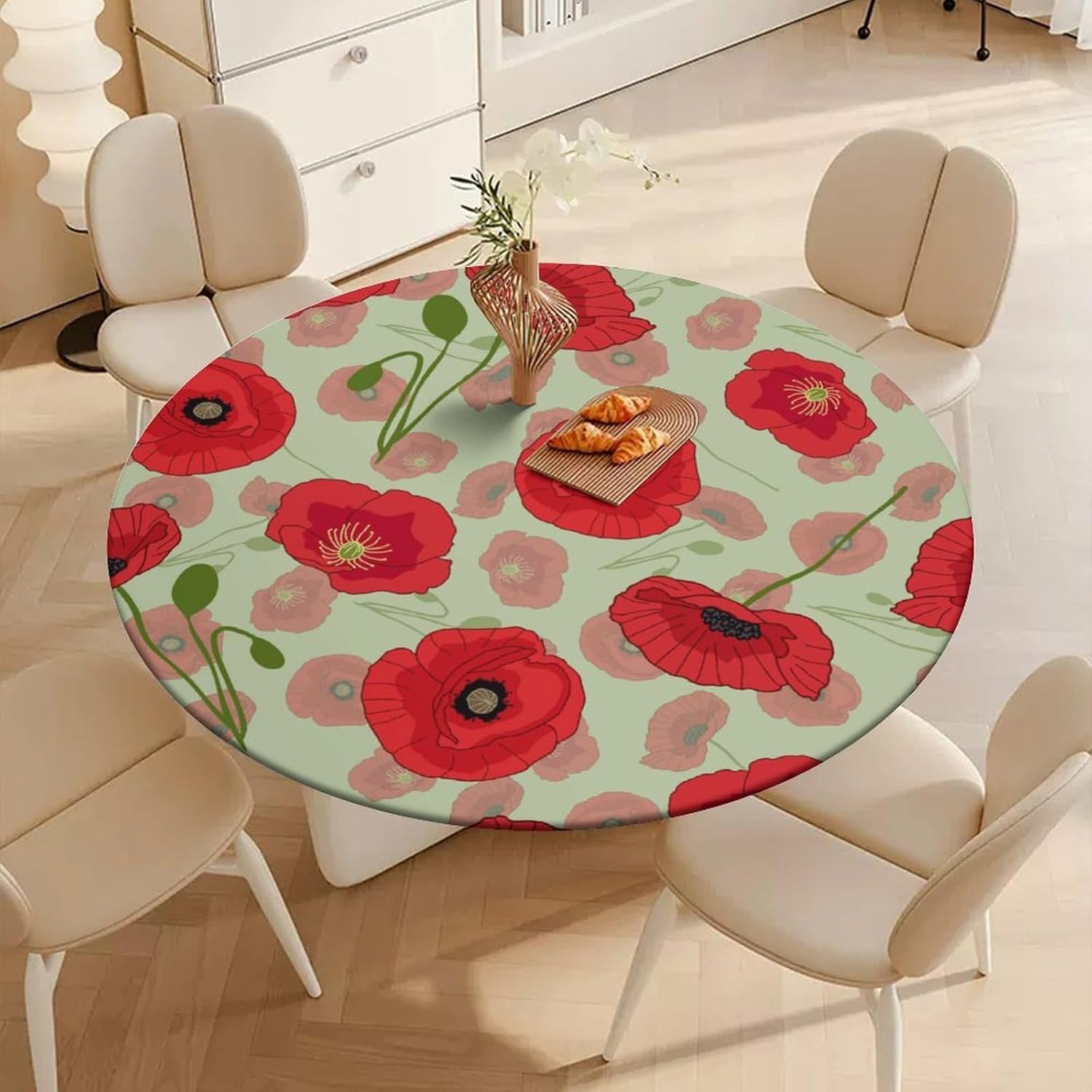 Nappe ronde en polyester à motif floral champêtre 110cm avec bords élastiques pour table de pique-nique
