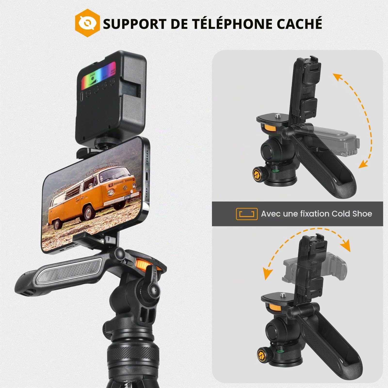 TARION Trepied Appareil Photo Compact: Trepied Telephone Smartphone Portable avec Tête de Trépied Amovible Trepied de Voyage Camera DSLR Leger pour Vidéo Vlog Stream Photographie Squorpion