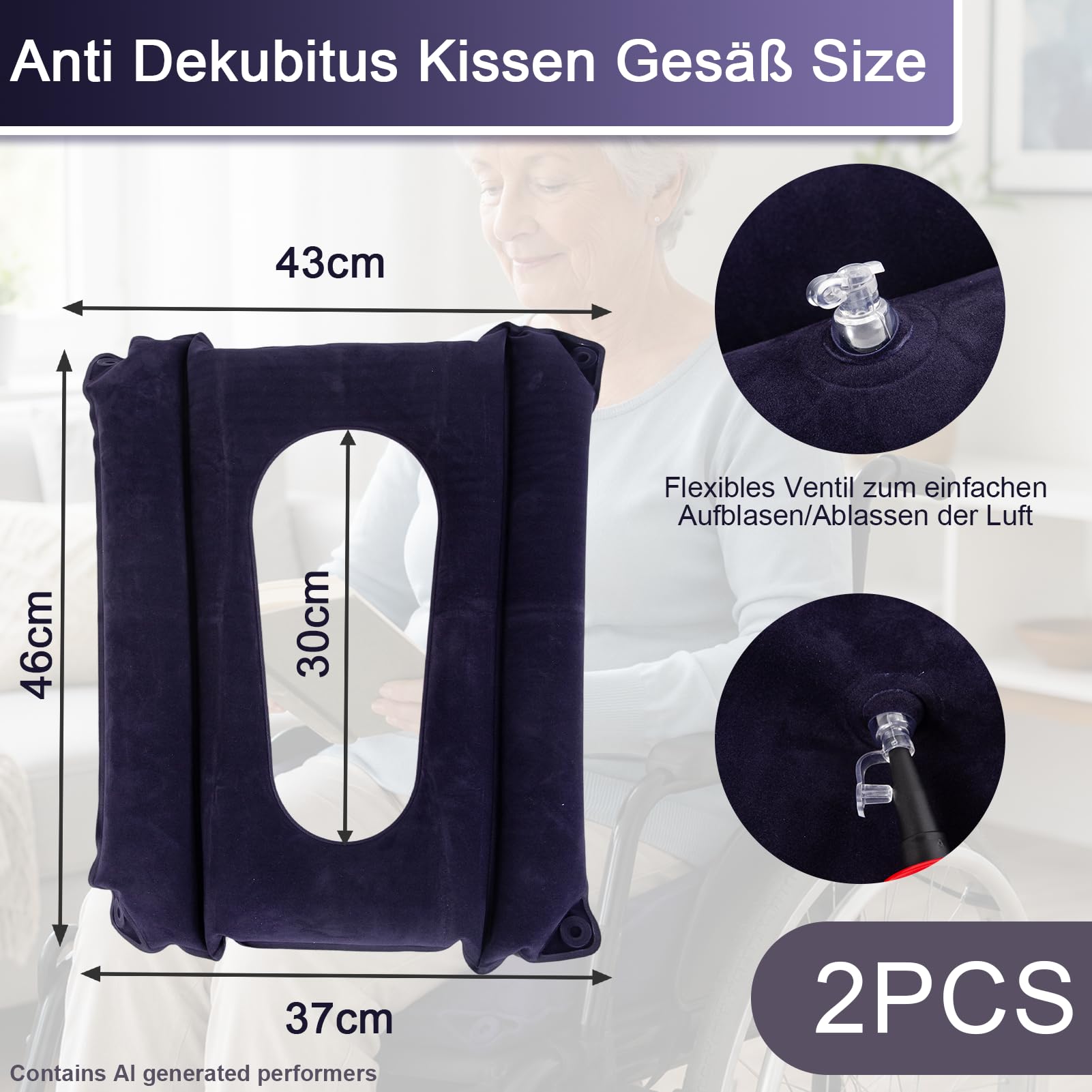 Anti Dekubitus Kissen Gesäß, Sitzring Dekubitus Mit Loch Aufblasbares Hämorrhoidenkissen, Luftkissen Orthopädische Sitzkissen Rollstuhl Dekubitus Steißbein Hämorrhoiden Nach OP Bett, PO Kissen, Blau