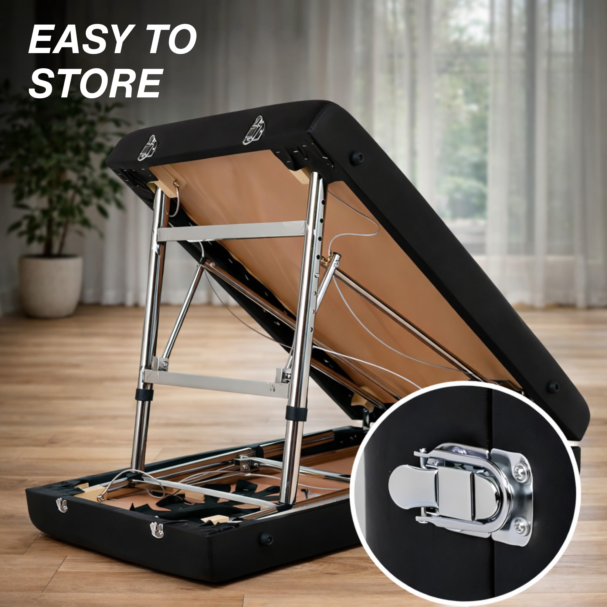 Table de Massage Pliante Professionnelle Maya 2 Zones - Lit Esthétique Léger en Aluminium | Table Pliante Hauteur Réglable 60-80cm | Revêtement Cuir Synthétique avec Poignée, Noir