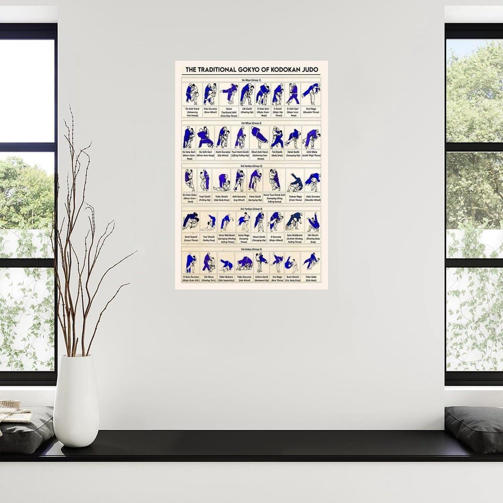 HGETJOHXEM Judo Throws Techniques Chart Martial Arts Gokyo Poster Canvas Wall-Art for Living Room Bedroom Decor Dojo Home Gift(Framed,16X24inch(40X60cm))