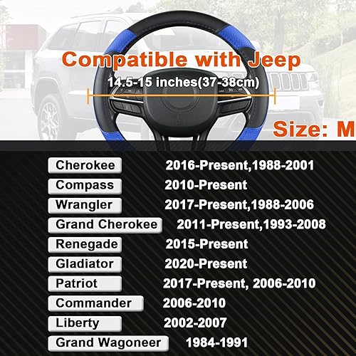 Miniatura 6 de GIANT PANDA Cubierta del volante para Jeep Wrangler, cubierta del volante del coche para Jeep Grand Cherokee y Cherokee - Negro