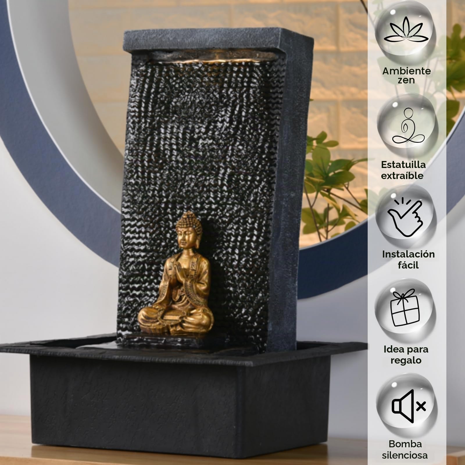 Zen'Light Zenitude Fuente de poliresina Negra 31 x 31 x 42 cm