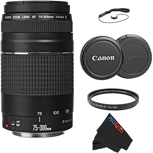 Canon EF 75-300mm f/4-5.6 III Telephoto Zoom Lens for Canon SLR Cameras, 6473A003 (Renewed) (Lens w/Pixibytes Basic Bundle)
