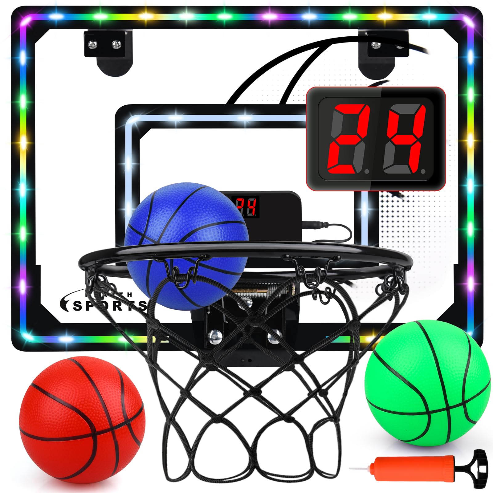 AuneyIndoor Basketball Hoop for Kids,Mini Basketball Hoop for Bedroom, with 3 Balls and Led Automatic Scoring, Basketball Toys for 6-18 Year Old Boys Gifts