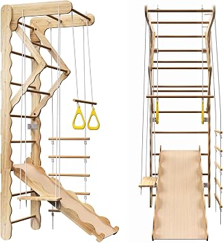 Swedish Ladder Wall Bars for Exercise with Adjustable Pull-Up Bar & Dip Station Wall Mounted Wooden Stall Bars Home Gym for Adults & Kids, Strength Training Wall Workout Equipment