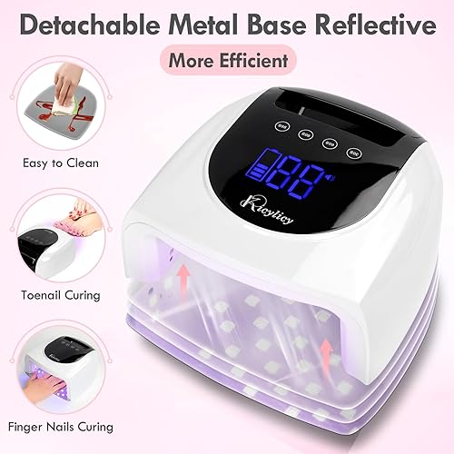 Miniatura 5 de Lámpara de uñas LED UV, lámpara de uñas profesional recargable de 96 W, lámpara de uñas de gel UV con 42 cuentas de lámpara y 4 ajustes de