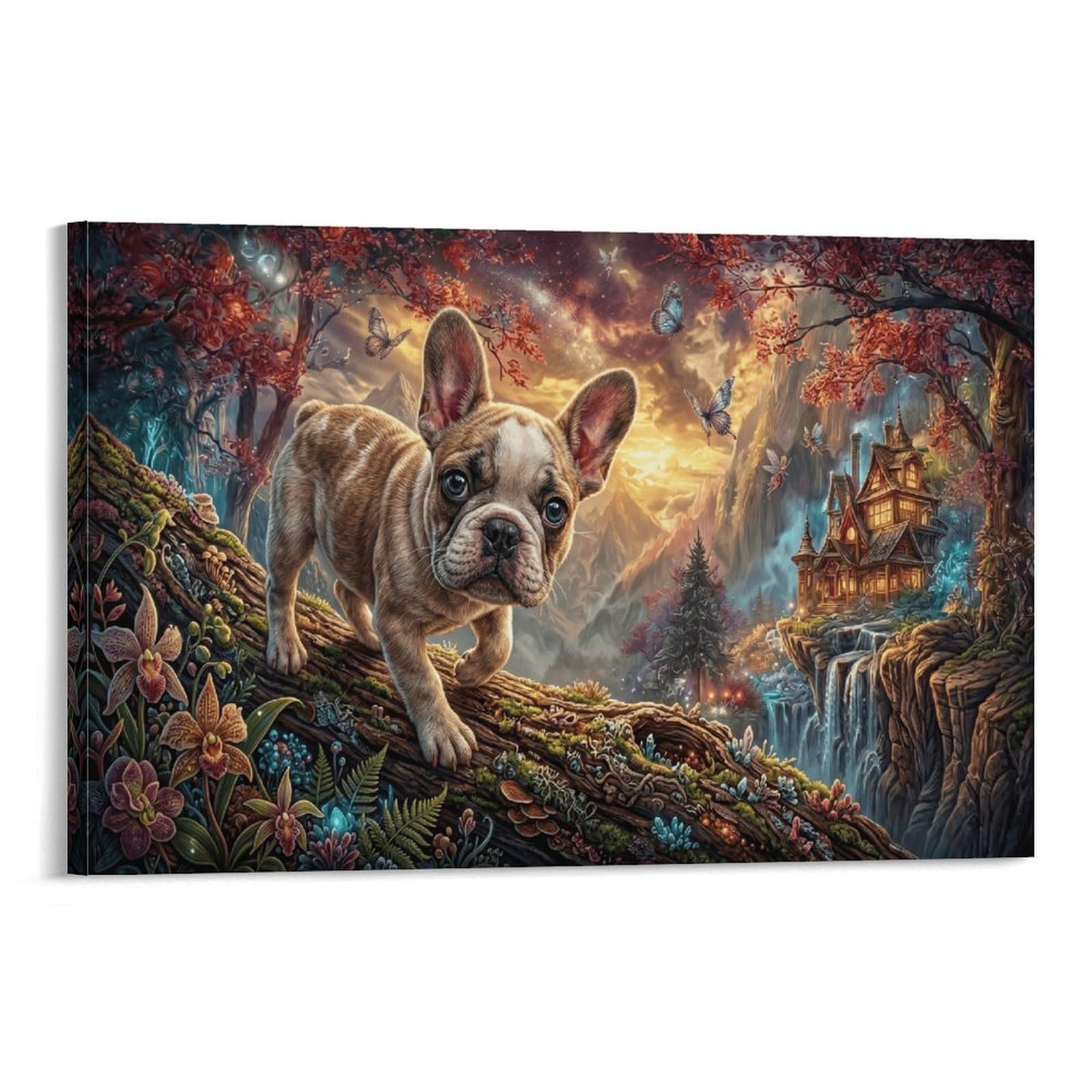 XPASHIQWC French Bulldog Wall Decor Poster Forest Cabin Giclee Canvas Prints Modern Wall Art Picture Wall Hanging for Home Decorations 24x36inch(60x90cm)