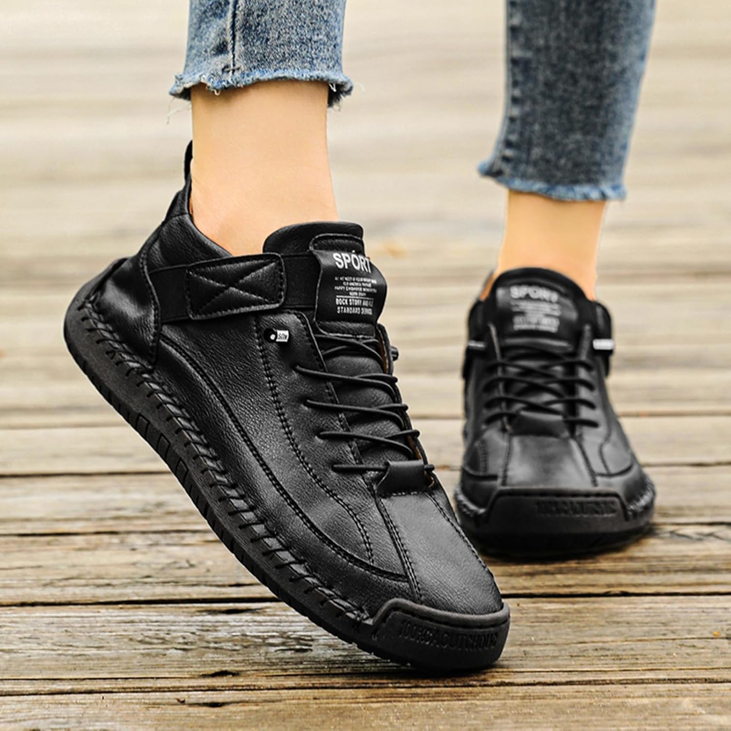 WENOREG Women's Hand-stitched Chukka Ankle Boots Retro Elastic Lace Up Mid top Sneakers Casual Comfort Slip-On Outdoor Flat Walking Driving Shoes - Image 9