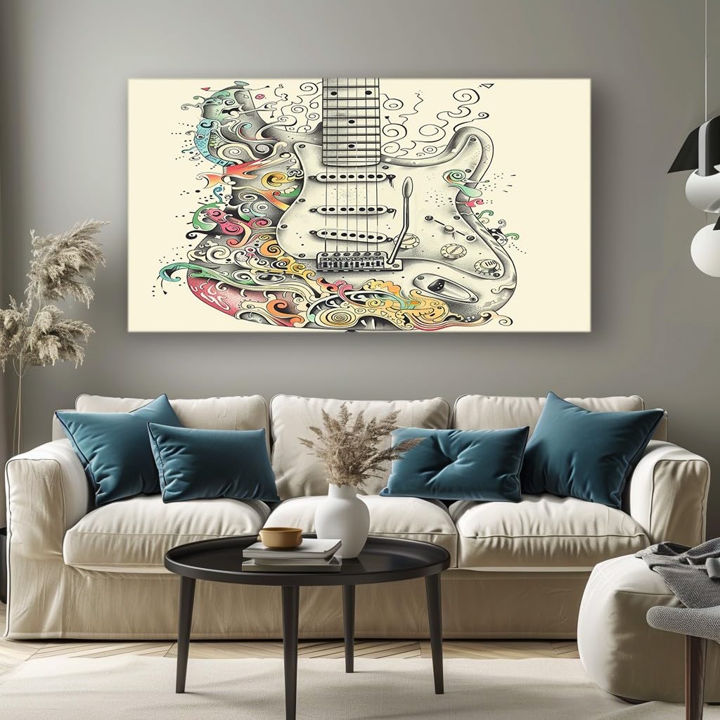MKBKLI Abstract Canvas Wall Art for Living Room Vintage Guitar Paintings for Bedroom, Office, Kitchen - Home Decor Pictures, 70x140cm