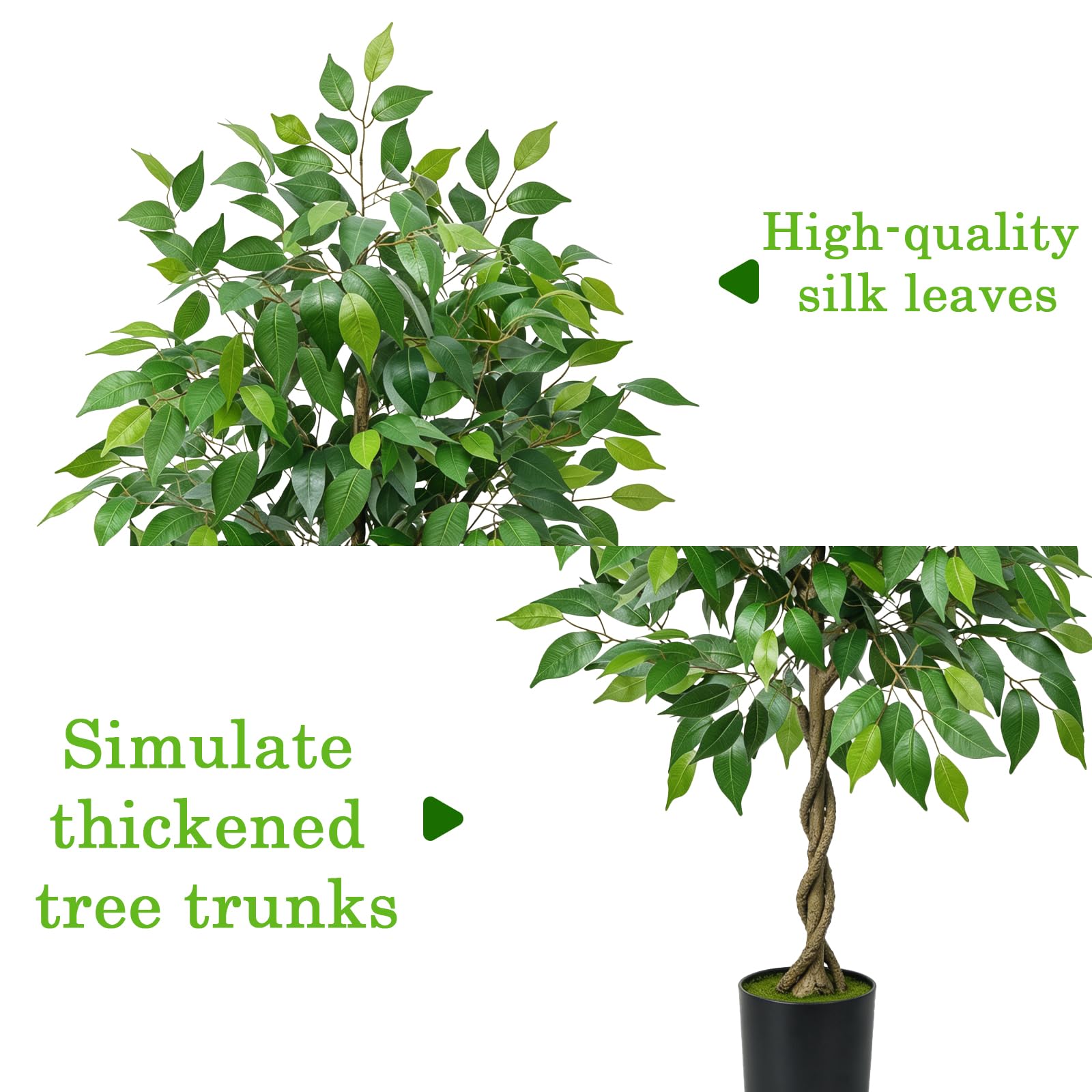 Albero di Ficus Artificiale 120 cm Piante Finte da Interno Pianta Finta Ficus Benjamin con Vaso Albero Finto Grande per Salotto Giardino Balcone Ufficio e Decorazioni Interne ed Esterne