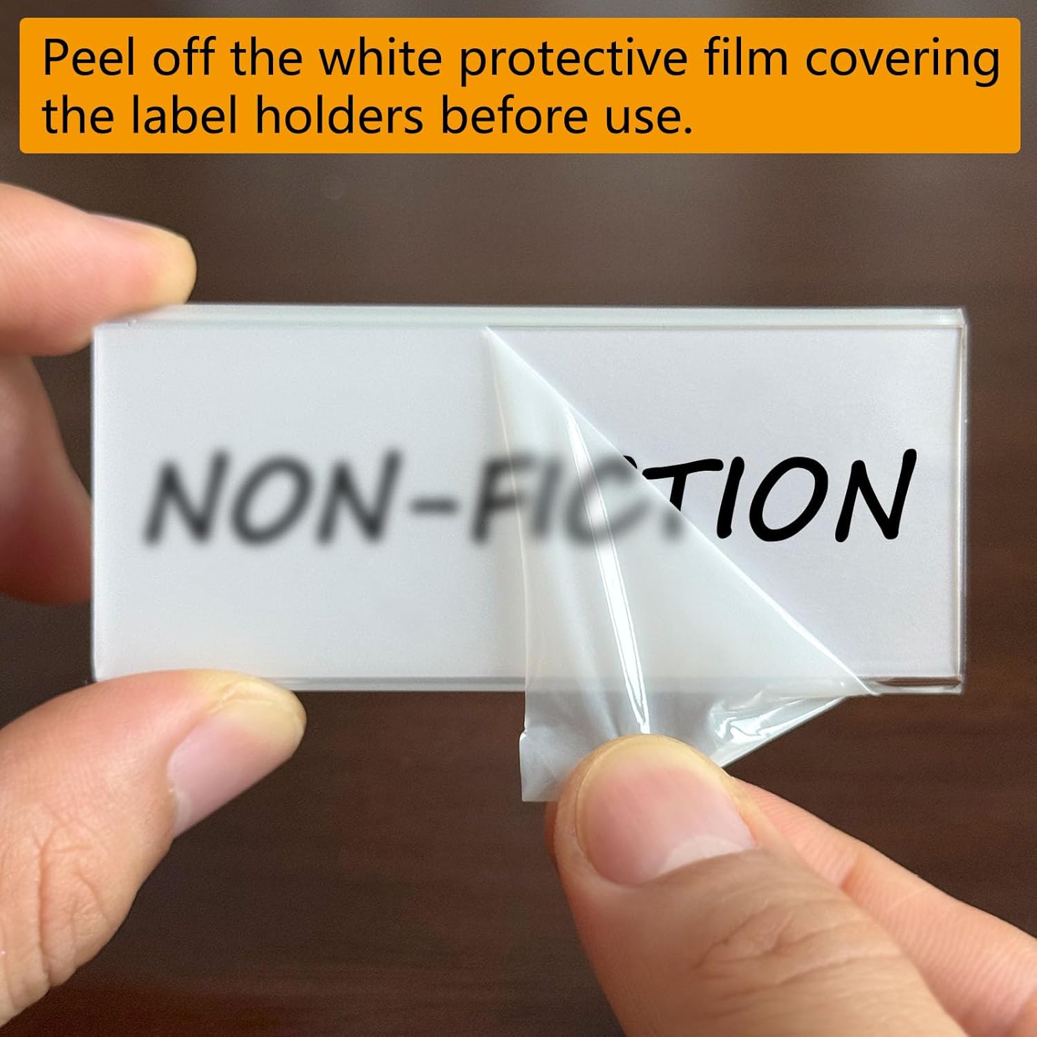 ChanQnTon Acrylic Shelf Labels,L-Shape Book Shelf Labels,Price Tags,Sign Holder,Display Stand.50Pack 1.25x3.15inch with Paper Inserts&Double Sided Sticky Dots.for Library,School,Home,Office,Store.