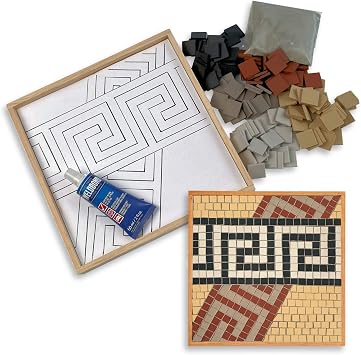 DIY Make it Mosaics Craft Kit - Complete Adult Art Project with Pattern, Materials and Leponitt Mosaic Tile Nipper - Unique Gift Idea - Greek Key Art Design