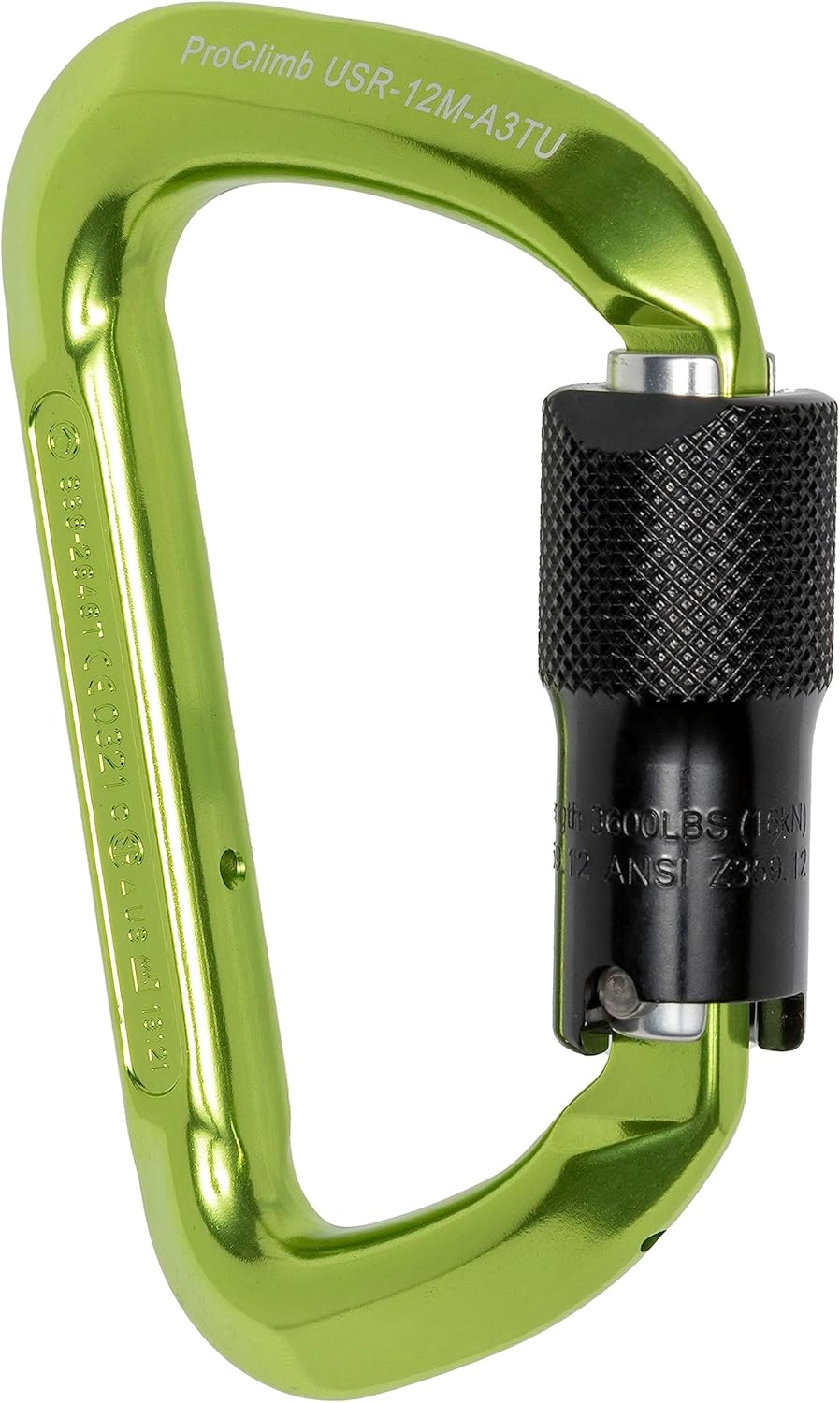 Triple Lock Gate - Forged Modified-D Aluminum - Green Anodized Finish - 24kN MBS / 16kN Gate Strength - Image 4