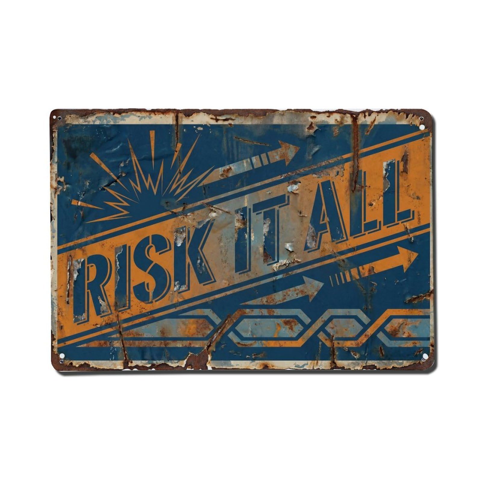 Risk It All Courage Retro Motivational Slogans Vintage Metal Tin Sign Wall Decor for Cafe, Club, Garden Metal Poster 8x12Inch