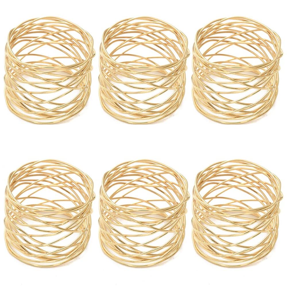CENPEK Set of 6 Handmade Round Mesh Napkin Rings Holder for Dinning Table Parties Everyday, Gold