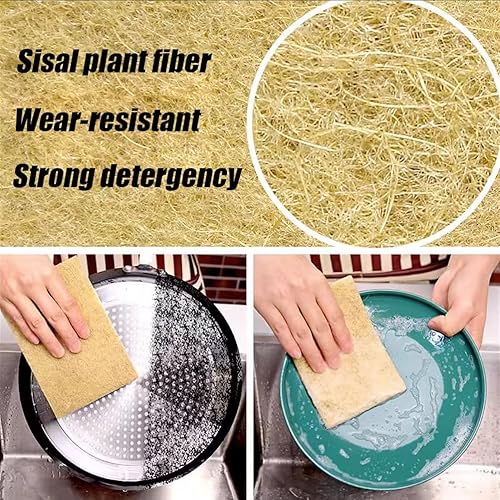 Miniatura 4 de Almohadillas naturales para fregar, paquete de 10 unidades - Estropajo de sisal antiarañazos, almohadillas de limpieza de sisal, de fibra de coco de