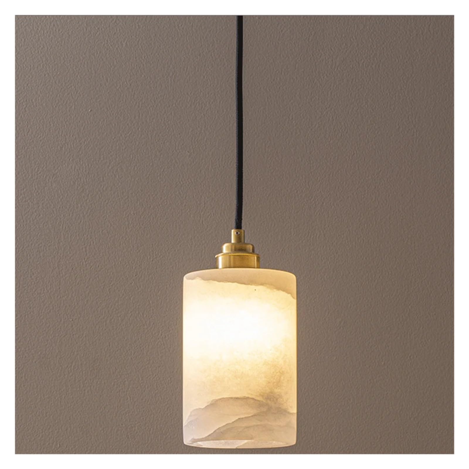 CSXSXAUO Modern Natural Marble Chandelier Corridor Bedroom Bedside Dining Room Table Cylindrical Copper Pendant Light Indoor Decor