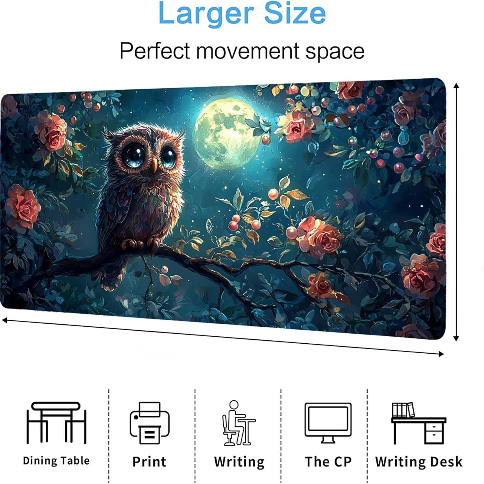 Podkładka pod mysz sowa matowa, podkładka pod mysz do gier XXL 1200 x 600 x 5 mm, podkładka na biurko dla graczy, bardzo duża bezszwowa mata na stół dla graczy, antypoślizgowa podstawa, fabryczna