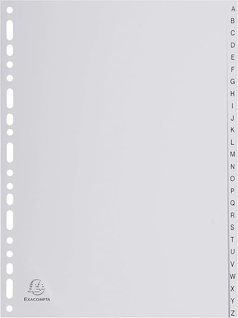 Exacompta - Ref 1726E - PP Printed Indices - For Use With A4 Documents, 0.1mm Polypropylene, Pre-Punched, Soft & Tear Resistant - 26 Divider Parts (A-Z) - Grey