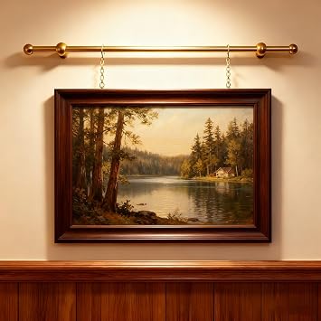 Picture Hanging kit DIY Art Picutre Display Rope Hanging Hardware, Cuttable Photo Hanger Track with Brass Pole, Adjustable Shooks Gallery Rail Frames System72in/183cm Rail,80in/203cm Chain