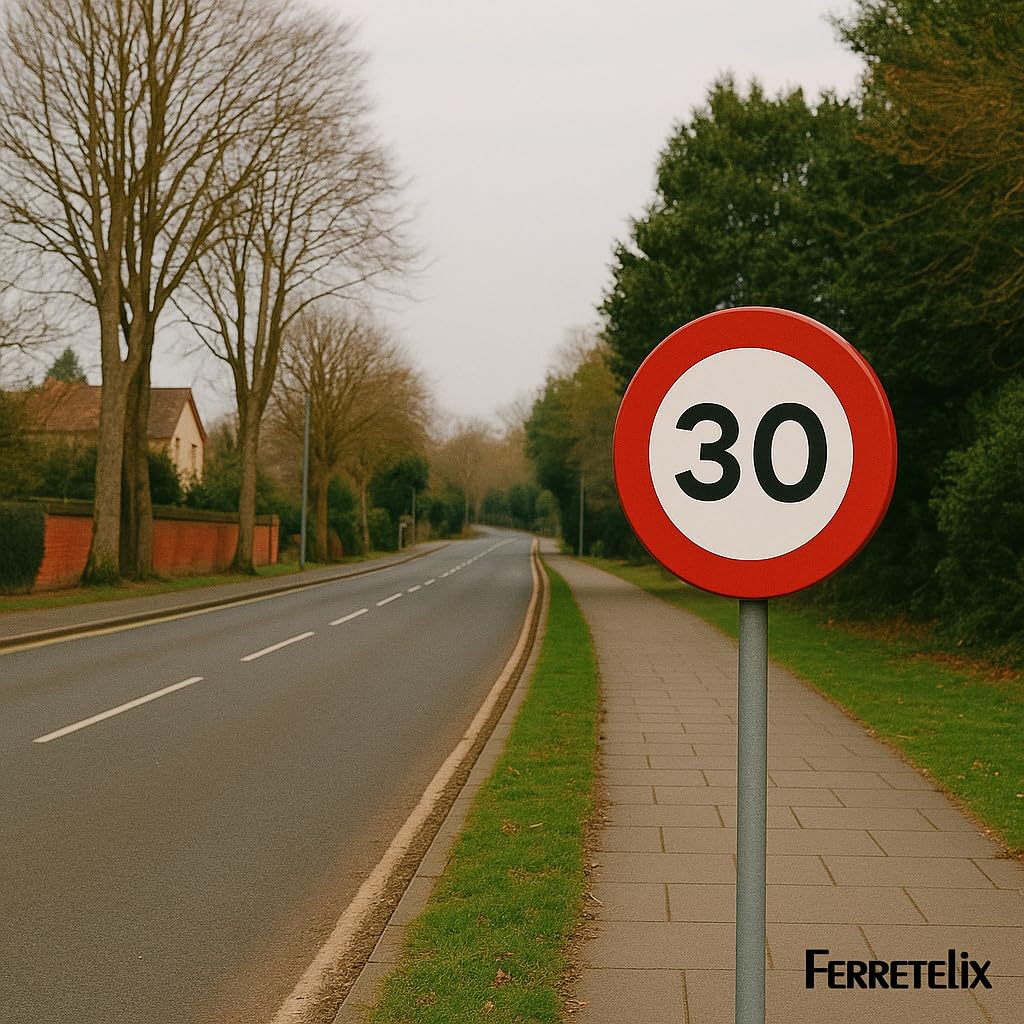 FERRETELIX® Señal de Tráfico Metálica Homologada MOPU R-301 | Velocidad Máxima 30 km/h | 60 cm | Reflectante N1 | Señal Vial Redonda de Chapa Galvanizada para Exterior